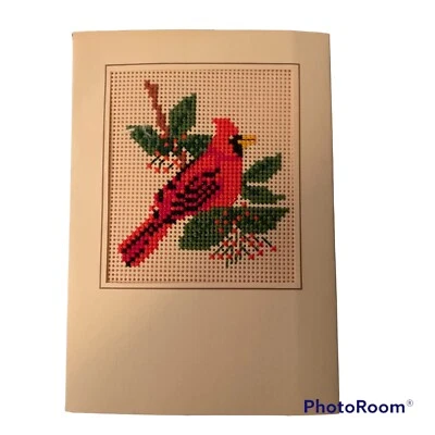 Counted Cross Stitch  6.5x4.5” Greeting Card Cardinal Insert ￼4.5x3.5 - Image 1 of 4