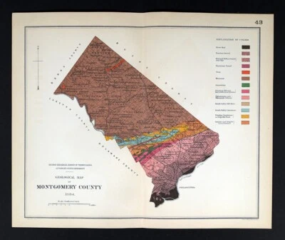 1884 Pennsylvania Geology Map Montgomery County Philadelphia Norristown Plymouth - Image 1 of 3