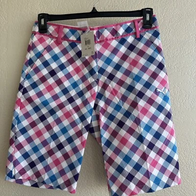 Bermudas de golf a cuadros Puma para mujer rosa azul talla 8 estilo 559336 $65 NUEVAS CON ETIQUETAS NUEVAS Foto 1 de 4
