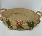 Vintage Woven Raffia Round Casserole Carrier Basket 11" in diameter Bohemian