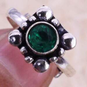 Green Quartz 925 Silver Plated Handmade Adjustable Ring of US Size 4 Ethnic