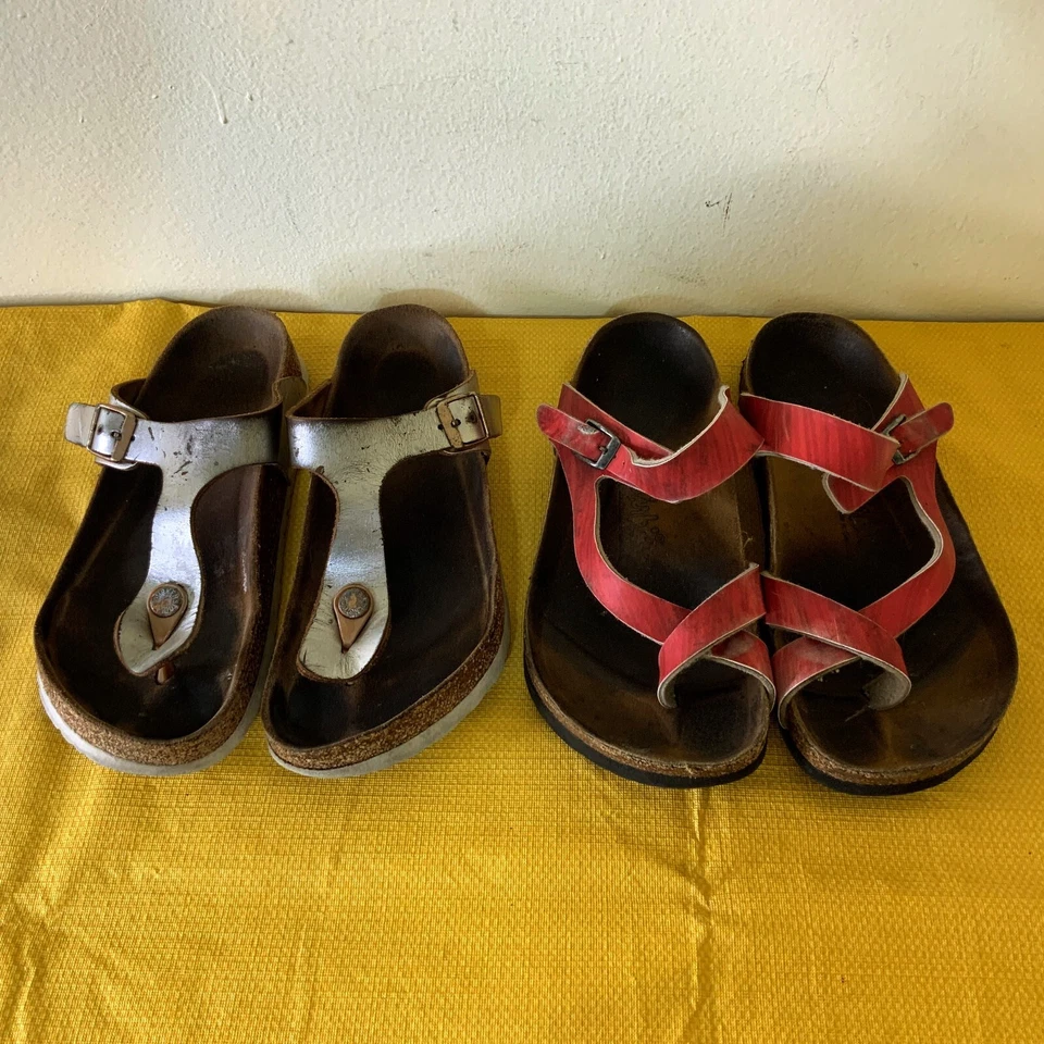 Lote de 2 pares de cuero rojo y plateado BIRKEN & BIRKI'S talla 37 Foto 1 de 4