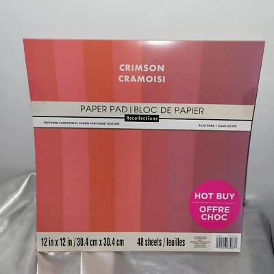 Recollections 12x12 Textured Cardstock Paper Pad Crimson Pattern 48 sheets New - Image 1 of 3