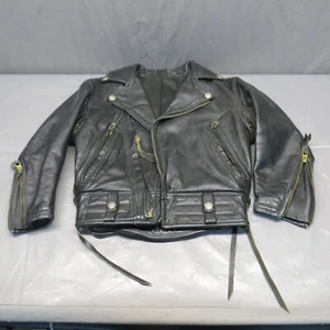 GIACCA MOTO BIKER PELLE LANGLITZ vintage piccola/petite/giovane - Foto 1 di 12