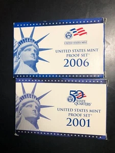 2001 & 2006 S Clad Proof Sets U.S. Mint Original Government Packaging OGP & COA - Picture 1 of 3