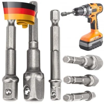 VERK GROUP 2 Stück Stecknuss Verlängerung 1/4" 3/8" 1/2" CV Akkuschrauber 3 tlg Adapter Set