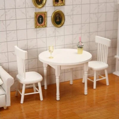 3PC Dollhouse Miniature 1/12 Dining Table Chairs Set White Furniture Accessorie - Image 1 of 4