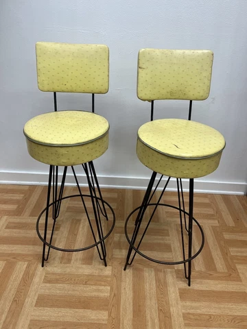 Vintage BAR STOOL PAIR counter swivel seat set mid century modern 50s hairpin Cover