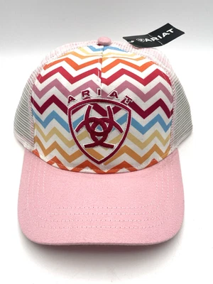Gorra de béisbol ARIAT para mujer con logotipo de malla a presión rosa a rayas - nueva con etiquetas Foto 1 de 4