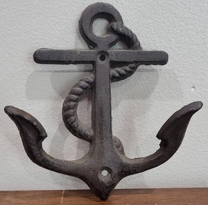 Anchor With Rope Wall Art Cast Iron Metal Coat Hanger Key Hook  - Picture 1 of 4
