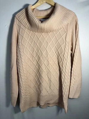 Calvin Klein Women’s XL Blush Pink Cowl Neck Cable Knit Sweater Soft Cozy - Image 1 of 4