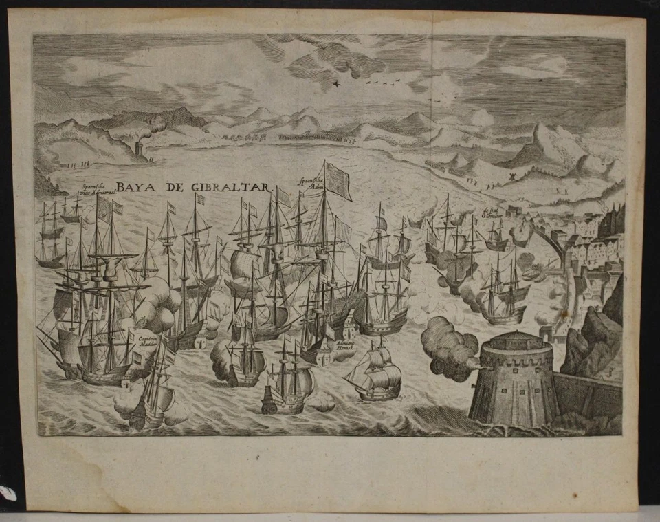 GIBRALTAR 1652 ISAAC COMMELIN UNUSUAL ANTIQUE ORIGINAL COPPER ENGRAVED VIEW - Image 1 of 1
