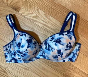 Size 42DD Cacique Bra Blue Geometric Underwire Padded Molded Full Coverage - Picture 1 of 4