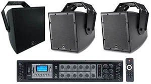 (2) JBL AWC62-BK 6.5" Black Indoor/Outdoor 70V Commercial Speakers+15" Sub+Amp - Picture 1 of 11