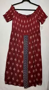 Nuevo con etiquetas Vestido Xhilaration XXL Borgoña Floral Calado Arrugado Midi Boho Pradera Oeste - Imagen 1 de 18
