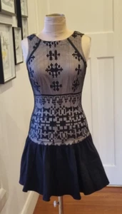 White Suede size 6 Black lace drop waist cocktail dress - Picture 1 of 9