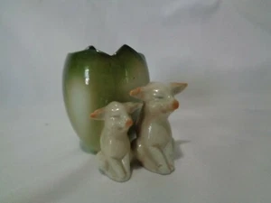 Royal Bayreuth PreWar Germany Green Fairing Pink Pigs Egg Toothpick Holder - Picture 1 of 12