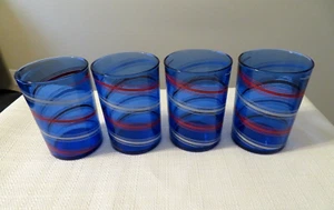 4 Hazel Atlas Ships Sportsman Series Cobalt Blue Go With Stripes Tumblers - Picture 1 of 7