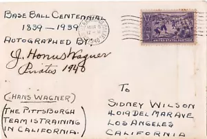 HONUS WAGNER SIGNED JSA CERTIFIED AUTHENTIC 1940 POSTCARD AUTOGRAPH HOF AUTO - Picture 1 of 3
