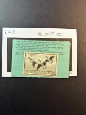 US Scott # RW3      Duck Stamp on license - Image 1 of 3