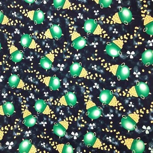 Leprechaun Pots of gold with lucky shamrocks on black background 2.75 yds to sew - Picture 1 of 4