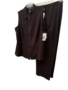 Women's Plus Size 20W Sag Harbor 2 pc Vest & Pants Brown New with Tags Vintage - Picture 1 of 7