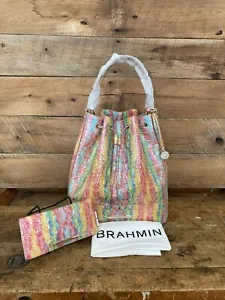 Brahmin Marlowe Saltwater Taffy Melbourne Leather Drawstring Bucket Bag & Ady - Picture 1 of 9