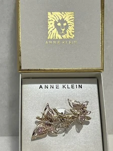 Anne Klein Brosche gepflastert Strass Schmetterling Zweig Natur goldfarben Anstecknadel - Bild 1 von 10