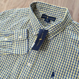Ralph Lauren Boy's XL (18-20) Yellow Blue White Checks Seersucker Button Down - Picture 1 of 7