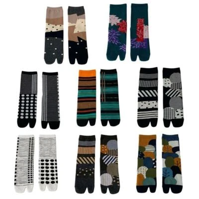 Unisex Split Toe Kimono Tabi Crew Socks Colorblock Abstract Flip Flop Hosiery
