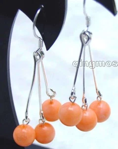 SALE long 40mm Dangle 3 pcs AAA 6-7mm Round Pink natural coral earrings-ear124 - Picture 1 of 4