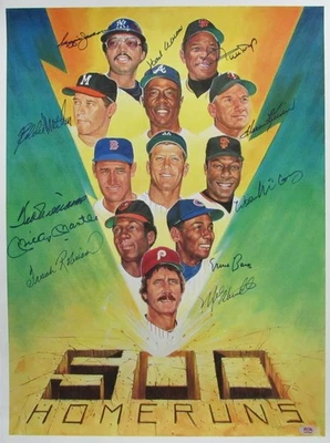 500 Home Run Club Signed by 11 Poster Mantle Williams Mays + PSA/DNA 201597 - Image 1 of 4