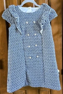 girls JANIE AND JACK blue & white UPTOWN TWEED houndstooth DRESS lined, Size 12 - Picture 1 of 8