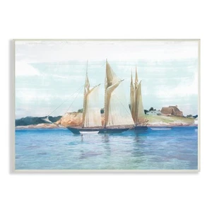 Stupell Traditional Sailboat Ocean Landscape Cliffside Coast Orange 19 x 13 - Picture 1 of 4