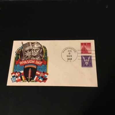 1944 WWll PATRIOTIC COVER INVASION DAY MAY GOD BE THEM FOR VICTORY- LEBERATION  - Image 1 of 2