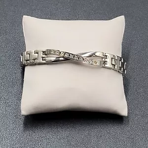 Pulsera de acero inoxidable cristal estrás damas mujeres 7" - Imagen 1 de 10