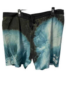 Hurley Men’s Bathing Suit Board Shorts Black & Blue Size 38 Swim Trunks - Picture 1 of 2