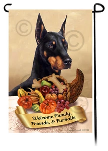 Bandera de jardín de Acción de Gracias - Pinscher Doberman 052 recortada negra y tostada - Imagen 1 de 1