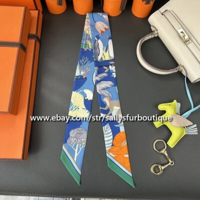 Sallys 18 Momme Sarga Seda Bufanda Cinta Animales Estampado Cabeza Bolso Corbata Cuello 33" * 2" Foto 1 de 4