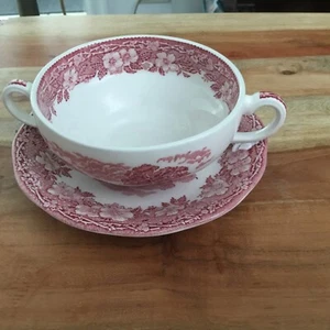 Woodland England Enoch Wedgwood Thunstall rot Suppentasse 2tlg. - Bild 1 von 3