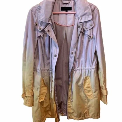 Steve Madden Trench Rain Coat Full Zip Snap Hooded Ombre Cinch Waist XL Z60 - Imagem 1 de 4