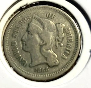 elf Three Cents Nickel 1866 366 - Picture 1 of 2