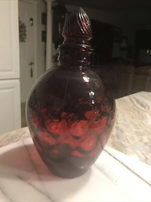 Vintage Wheaton Blown Coin Dot Pattern Ruby Red Glass Two Piece Decanter/Jar  - Image 1 of 4