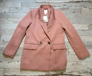 NEW NWT H&M Women's Dusty Rose Pink Double-Breasted Blazer Jacket - Size X-SMALL - Picture 1 of 15