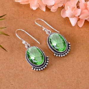 Green Amethyst Gemstone 925 Sterling Silver Jewelry Earring, Birthday Gift - Picture 1 of 4