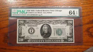 1928 PMG CU64 EPQ GOLD CLAUSE TWENTY DOLLAR CHICAGO DISTRICT NOTE $20 BILL! - Picture 1 of 4