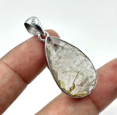 Colgante de regalo de cumpleaños de plata de ley 925 con piedras preciosas naturales de rutilo dorado KJ-260 Foto 1 de 4