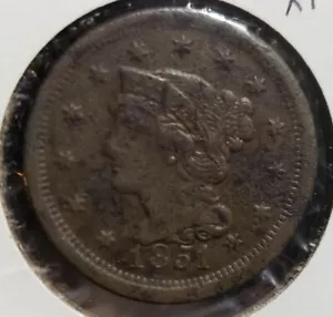 1851 geflochtenes Haar großer Cent - rar. XF Details - Bild 1 von 2