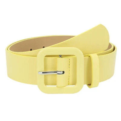 Women's Square Pin Buckle Plain Color Jeans Belt Stylish Faux Leather Waistband - Image 1 of 4