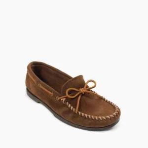 MINNETONKA 747W Camp Moc Moccasins Hardsole Loafers Brown Suede men’s 8.5 - Picture 1 of 5